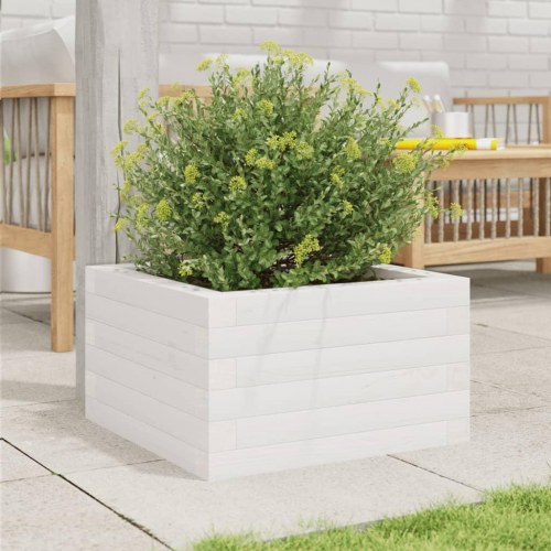 Plantekasse 40 x 40 x 23 cm i massivt fyrretræ - hvid