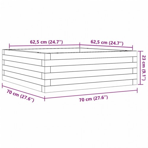 Plantekasse i massivt fyrretræ 70 x 70 x 23 cm