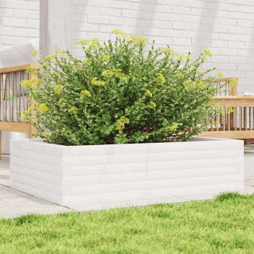 Plantekasse i massivt fyrretræ 90 x 60 x 23 cm - hvid