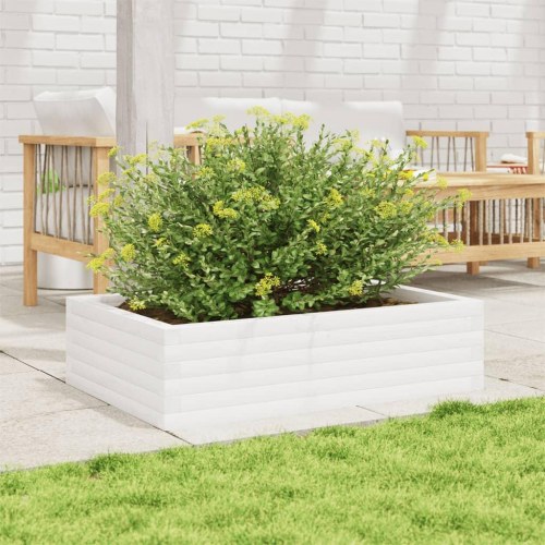 Plantekasse i massivt fyrretræ 90 x 60 x 23 cm - hvid