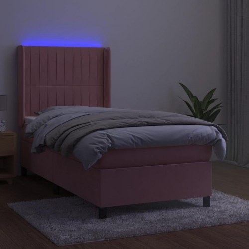 Kontinentalseng med LED-lys 90x190 cm i fløjl - lyserød