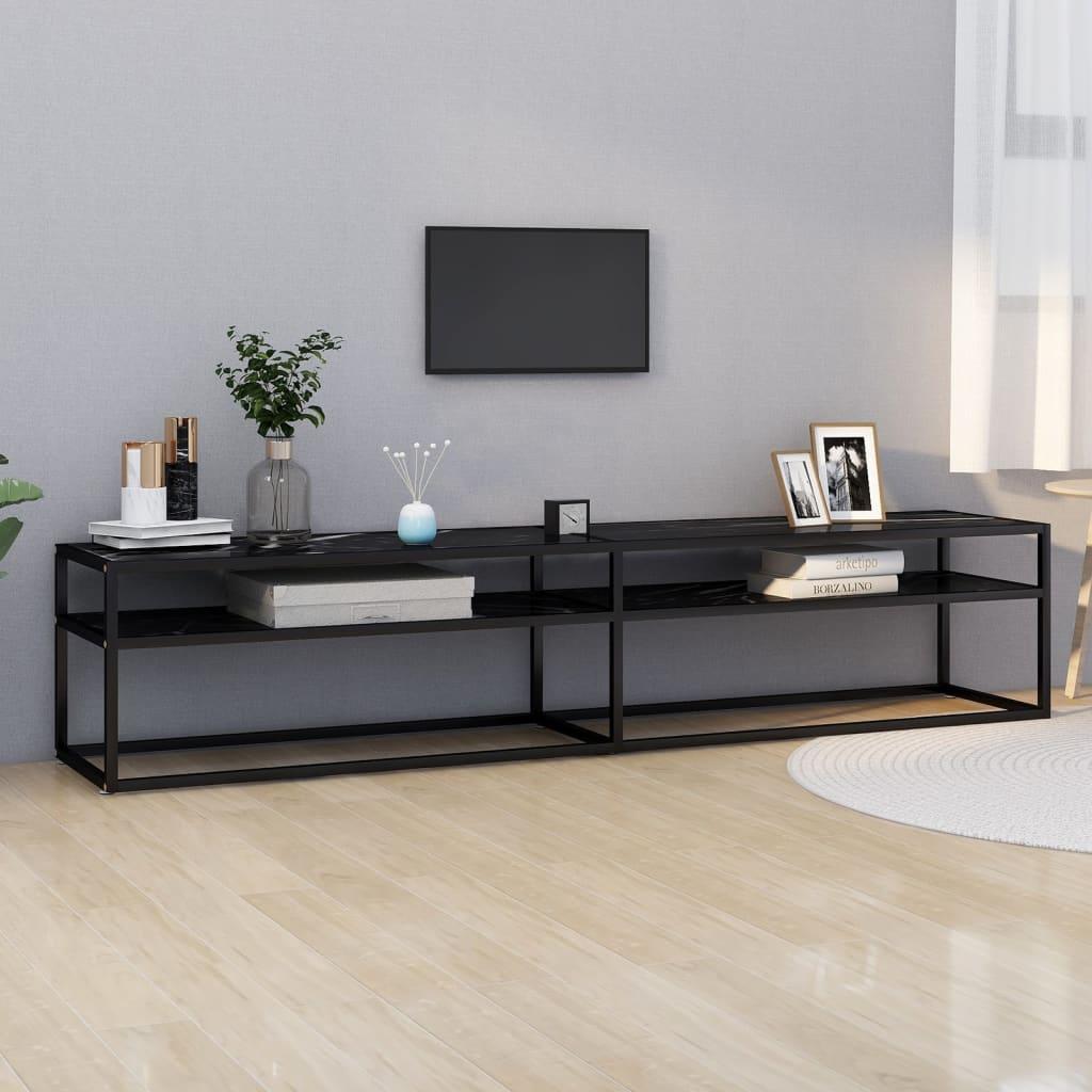 Tv Bord 200x40x40 5 Cm Hærdet Glas Marmoreffekt Sort