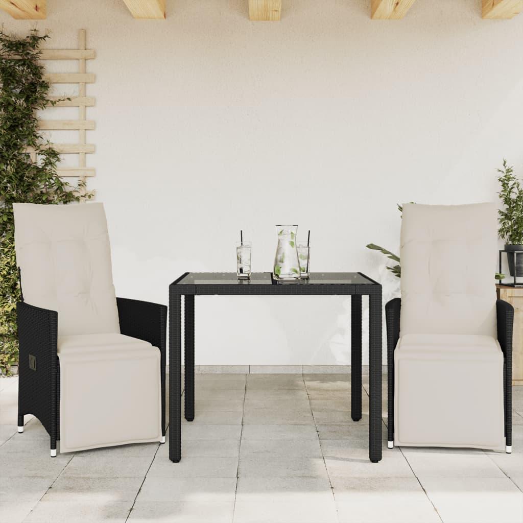 Bistrosæt Til Haven 3 Dele Med Hynder Polyrattan Sort - 2 / pe rattan / 90 x 90 x 75 cm