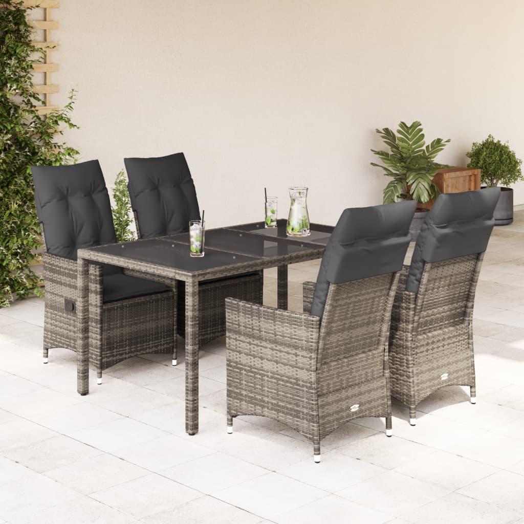 Spisebordssæt Til Haven 5 Dele Med Hynder Polyrattan Grå - 4 / Uden fodskammel / 150 x 90 x 75 cm