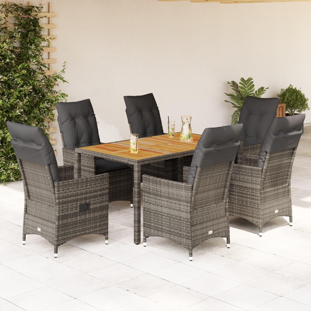 Bistrosæt Til Haven 3 Dele Med Hynder Polyrattan Grå - 6 / Med fodskammel / 150 x 90 x 75 cm
