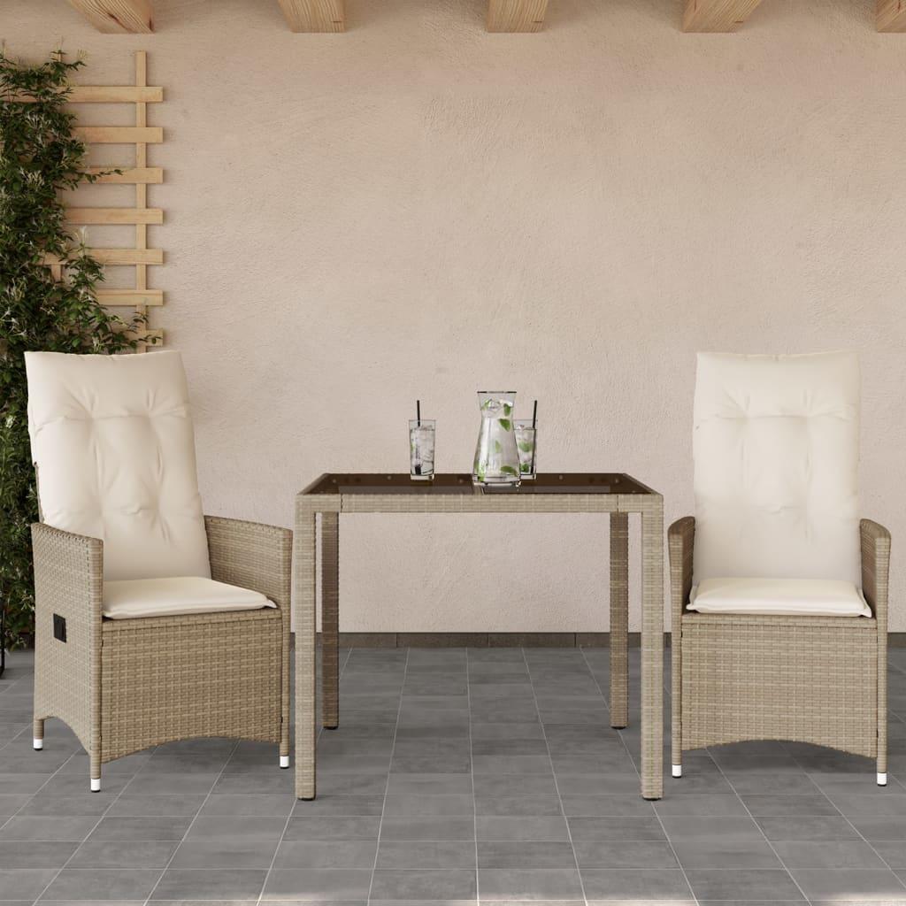 Spisebordssæt Til Haven 7 Dele Med Hynder Polyrattan Beige - 2 / med fod nedad / 90 x 90 x 75 cm