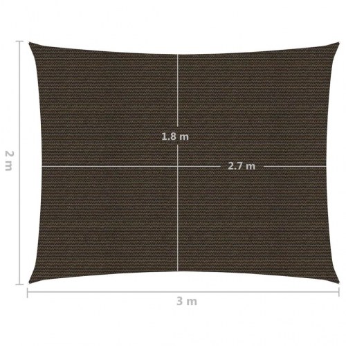 Solsejl 2 × 3 m - brun HDPE 160 g/m² rektangulært