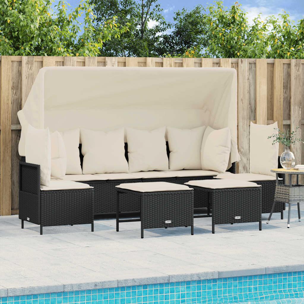 Sofasæt Til Haven 5 Dele Med Hynder Polyrattan - Sort / med baldakin