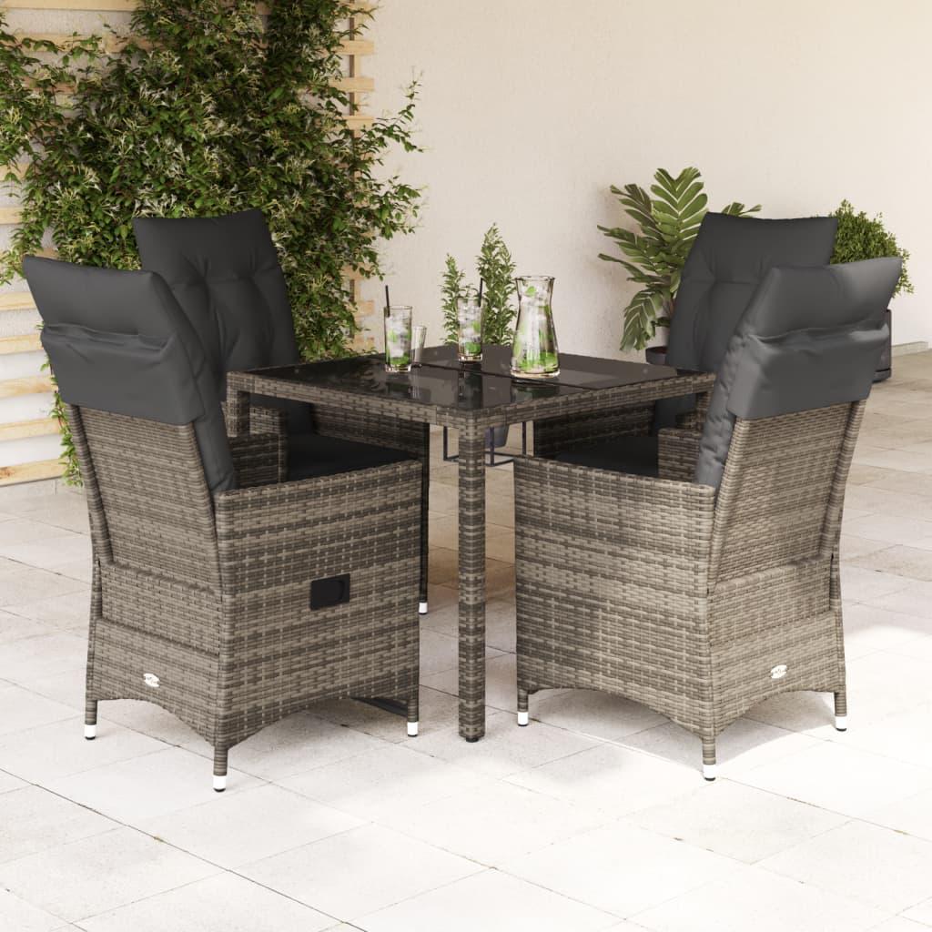Spisebordssæt Til Haven 5 Dele Med Hynder Polyrattan Grå - 4 / Med fodskammel / 90 x 90 x 75 cm