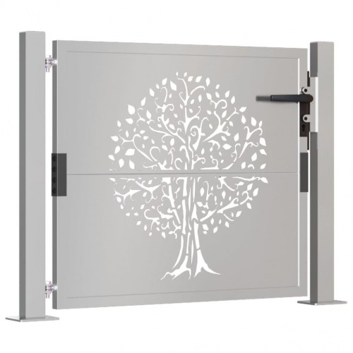 Havelåge 100×75 cm i cortenstål med træmotiv - laserskåret