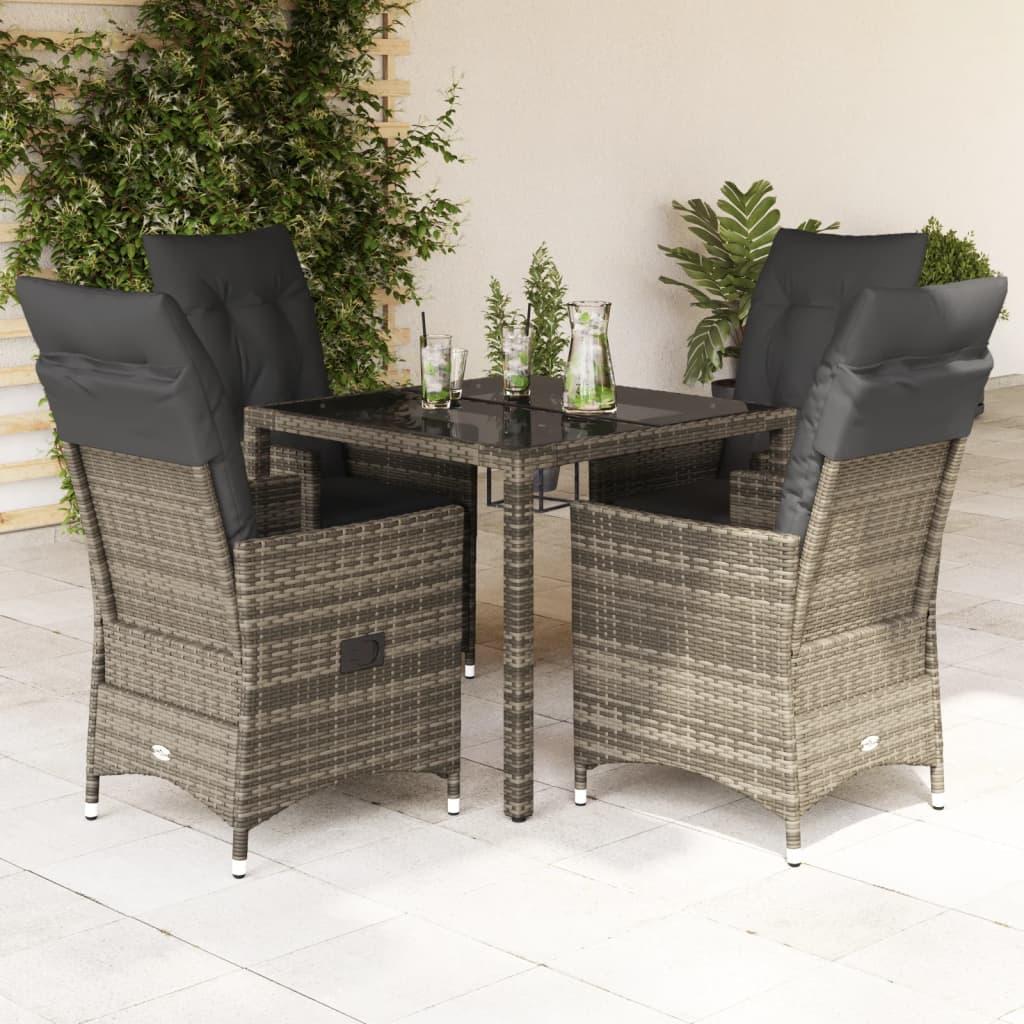Spisebordssæt Til Haven 5 Dele Med Hynder Polyrattan Grå - 4 / Uden fodskammel / 90 x 90 x 75 cm