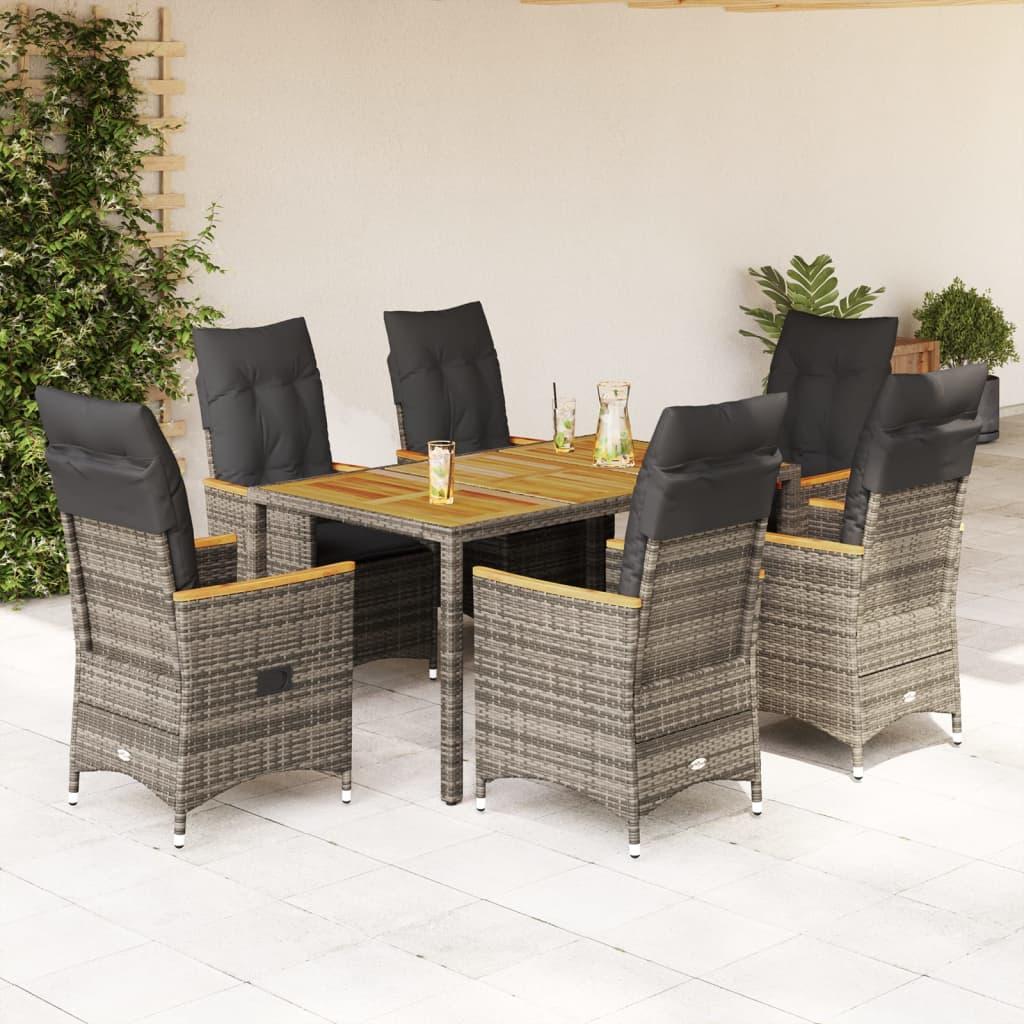 Spisebordssæt Til Haven 5 Dele Med Hynder Polyrattan Grå - 6 / pe rattan / 150 x 90 x 75 cm