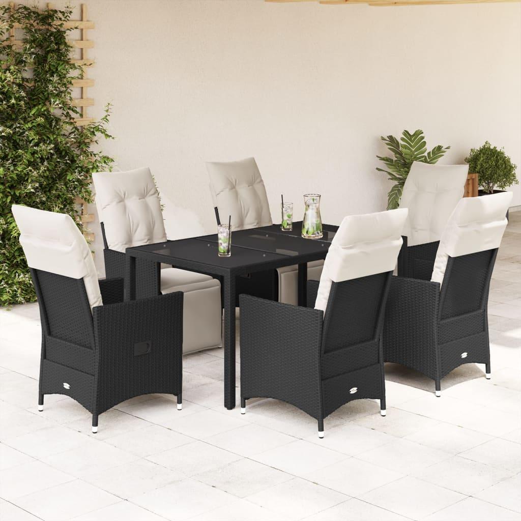 Bistrosæt Til Haven 3 Dele Med Hynder Polyrattan Sort - 6 / pe rattan / 150 x 90 x 75 cm