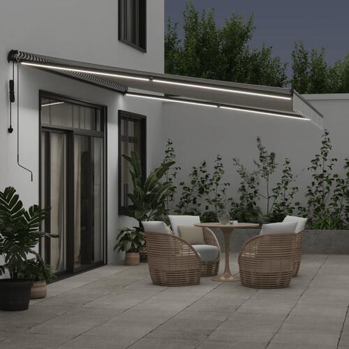 Markise m. LED 500x350 cm automatisk betjening antracitgrå hvid