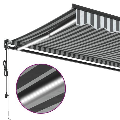 Markise m. LED 500x350 cm automatisk betjening antracitgrå hvid