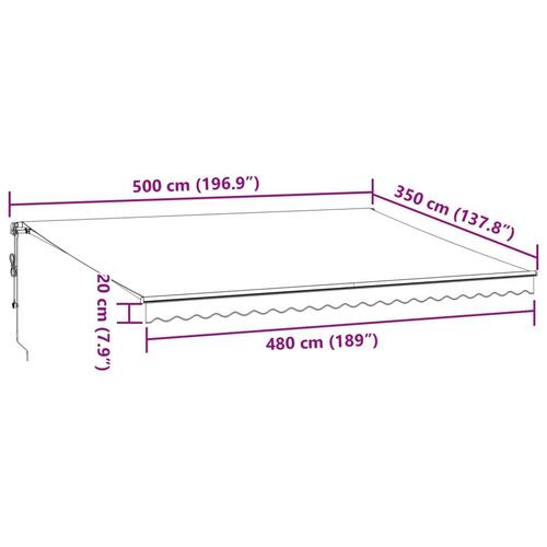 Markise m. LED 500x350 cm automatisk betjening antracitgrå hvid
