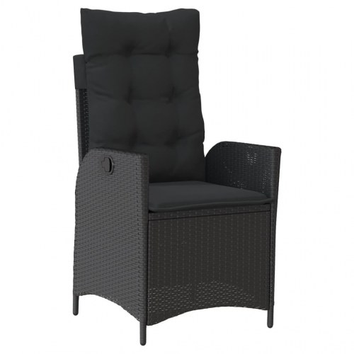 Havestole med hynder - 2 stk., justerbart ryglæn, polyrattan, sort