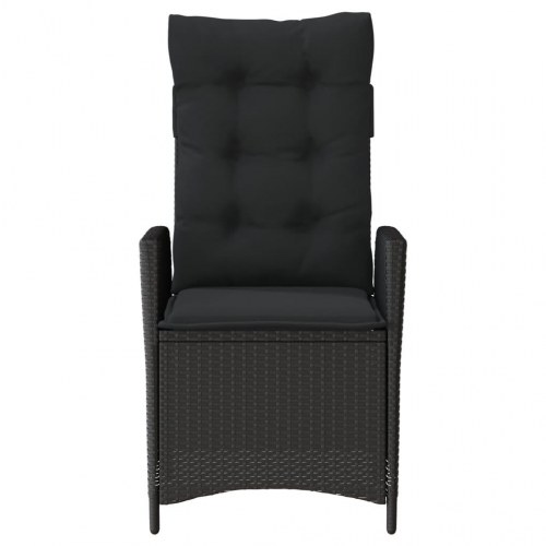Havestole med hynder - 2 stk., justerbart ryglæn, polyrattan, sort