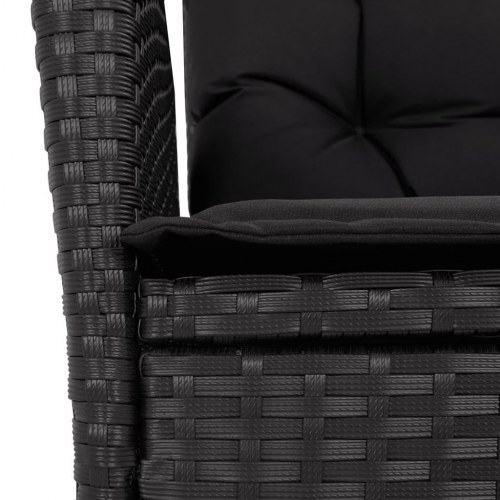 Havestole med hynder - 2 stk., justerbart ryglæn, polyrattan, sort