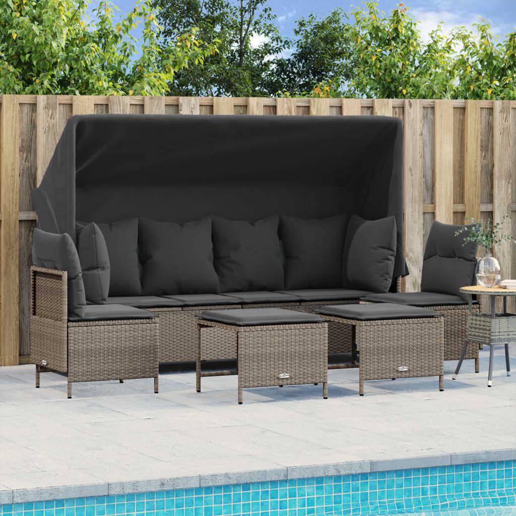 Sofasæt Til Haven 5 Dele Med Hynder Polyrattan - Lysegrå / med baldakin
