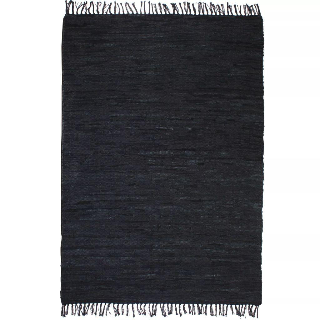 Håndvævet chindi-tæppe læder 80 x 160 cm sort