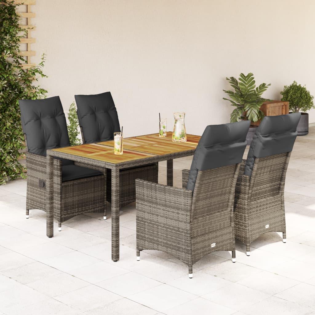 Bistrosæt Til Haven 3 Dele Med Hynder Polyrattan Grå - 4 / Uden fodskammel / 150 x 90 x 75 cm