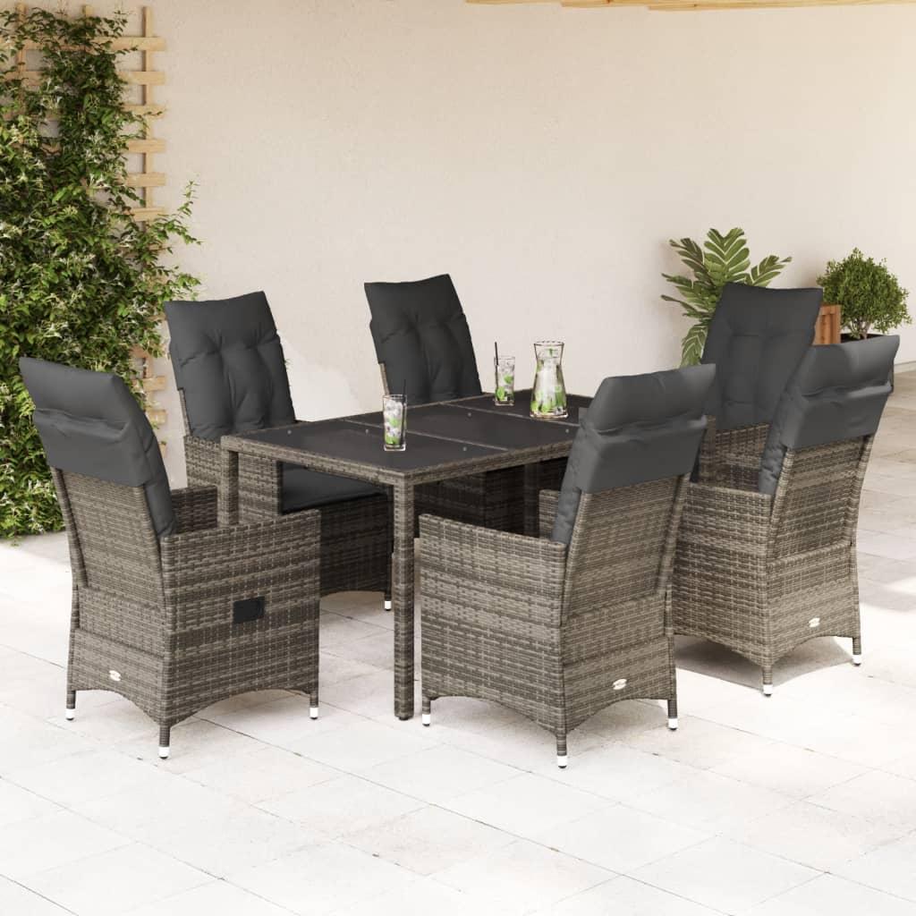 Spisebordssæt Til Haven 5 Dele Med Hynder Polyrattan - 6 / Uden fodskammel / 150 x 90 x 75 cm