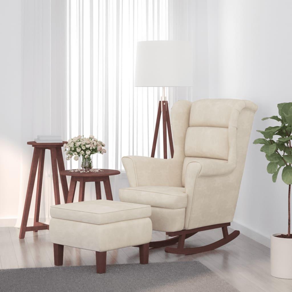 Gyngestol Med Træben Og Fodskammel Fløjl - Creme / Med fodskammel