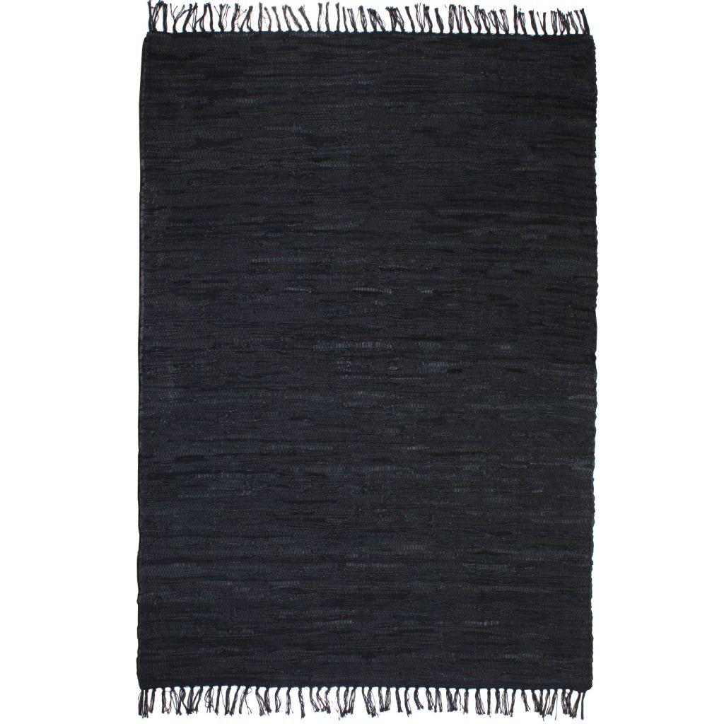 Håndvævet chindi-tæppe læder 120 x 170 cm sort