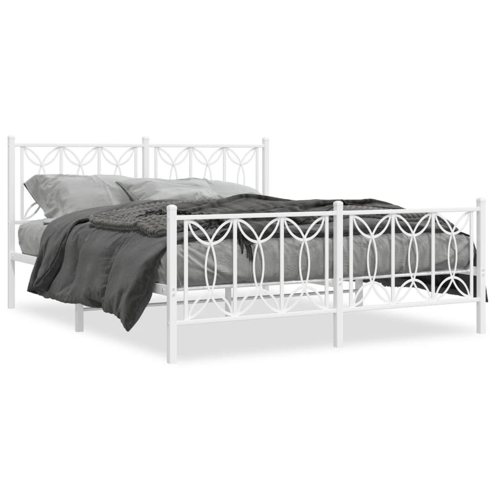 Sengeramme med gavl og fodgærde 150×200 cm - metal, hvid
