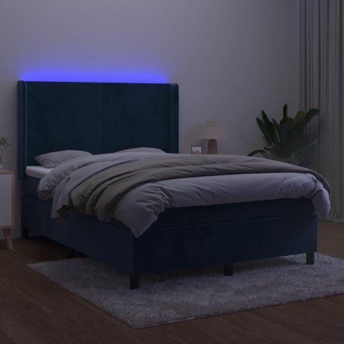 Kontinentalseng med LED-lys 140×190 cm - fløjl, mørkeblå