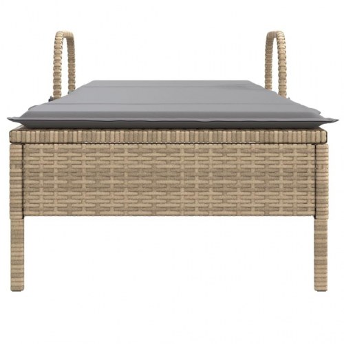 Liggestol i polyrattan med hjul og hynde - beige/lysegrå