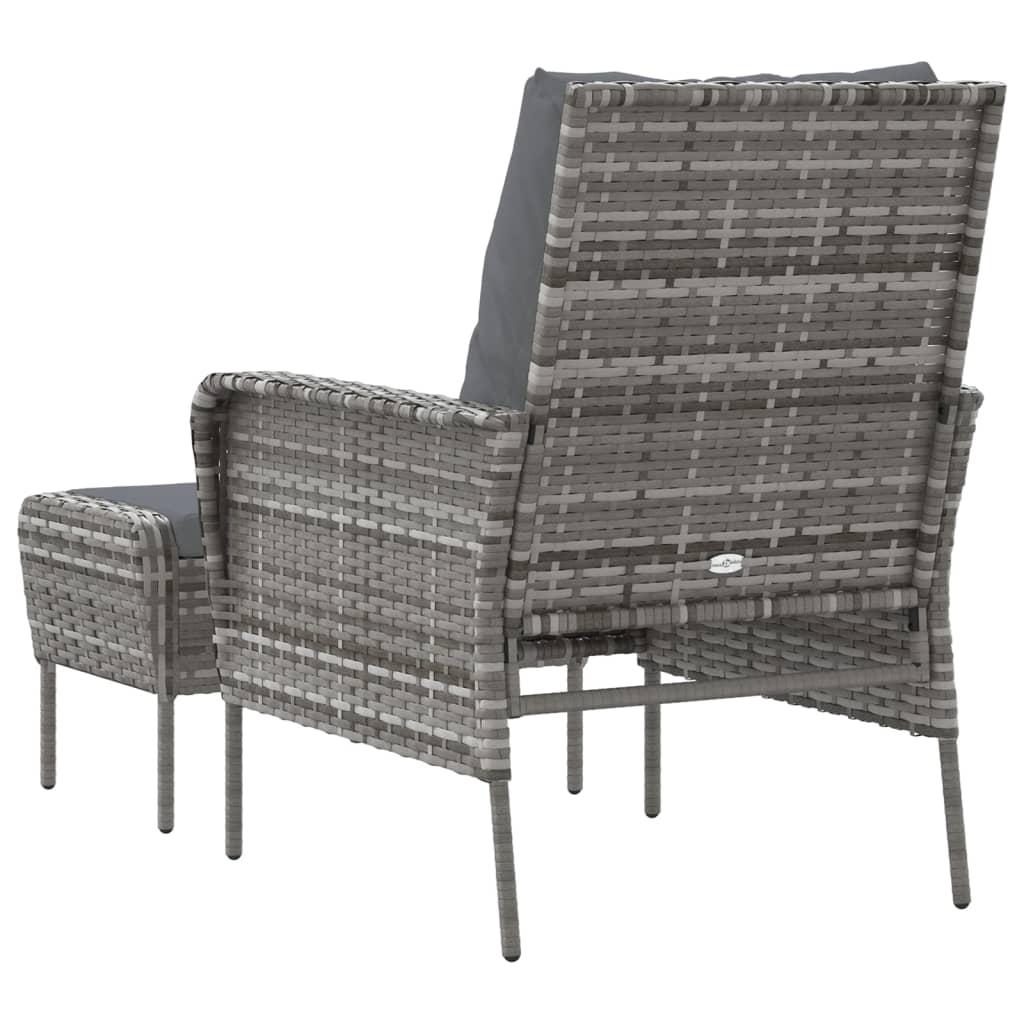 Havestol med fodskammel polyrattan grå