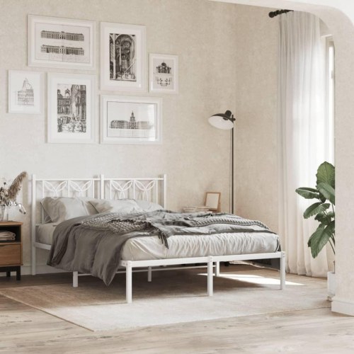 Sengeramme med sengegavl 140×200 cm - metal, hvid