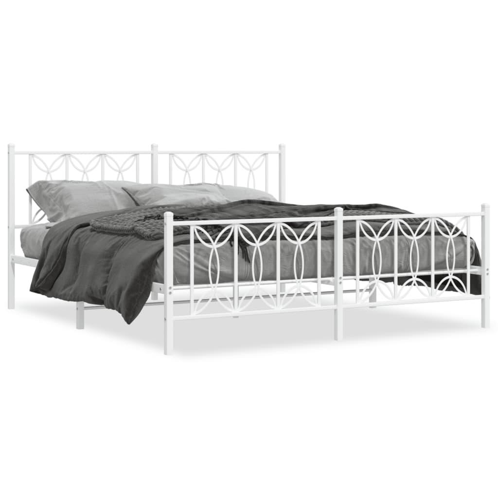 Sengeramme Med Sengegavl Metal - Hvid / med hovedgærde og fodgærde / 180 x 200 cm
