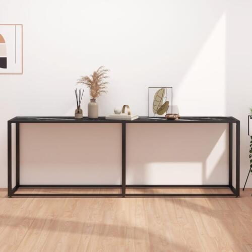 Konsolbord 220x35x75,5 cm hærdet glas sort marmor