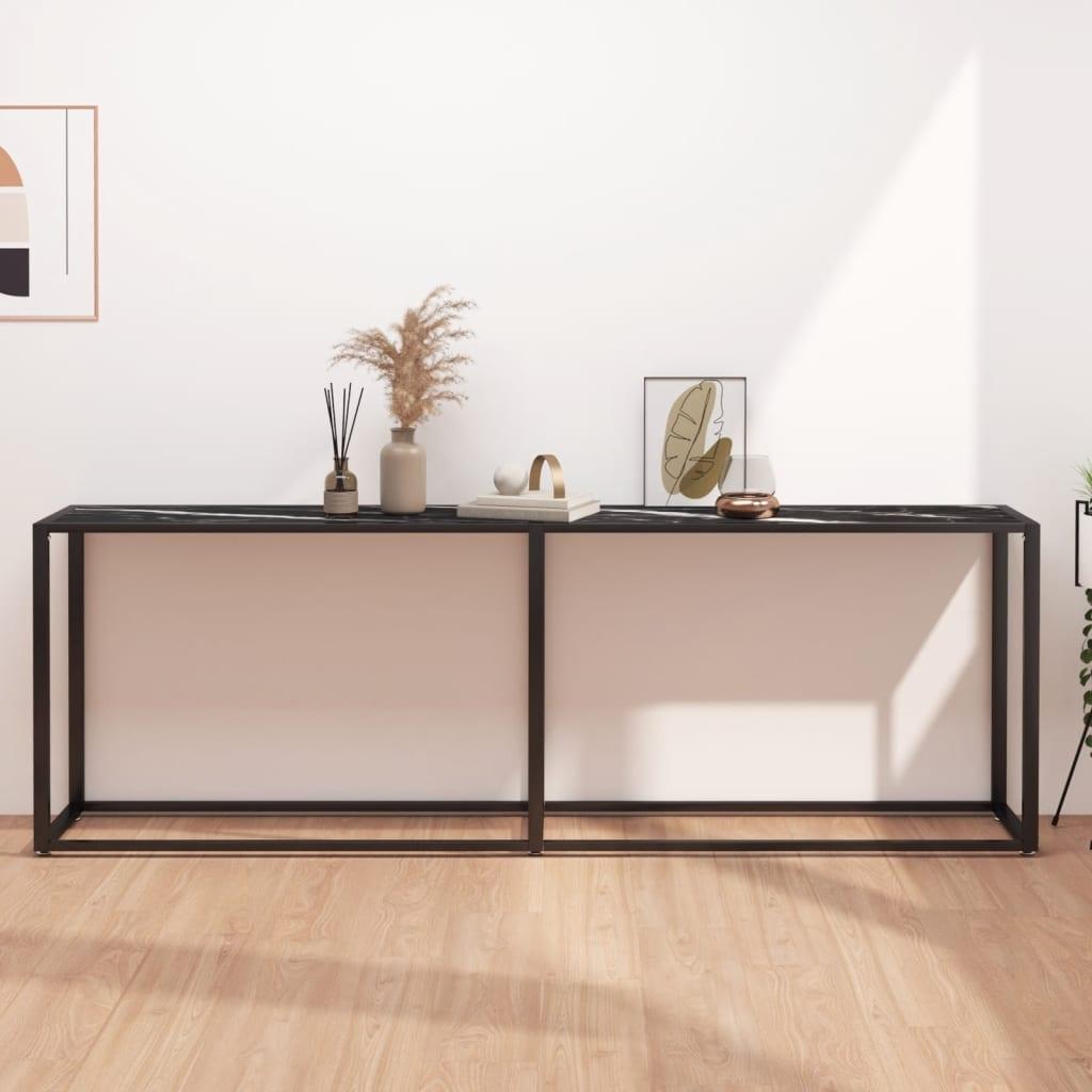 Konsolbord 220x35x75,5 cm hærdet glas sort marmor