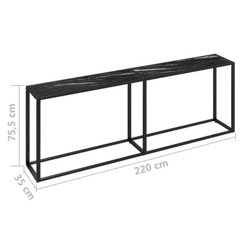 Konsolbord 220x35x75,5 cm hærdet glas sort marmor
