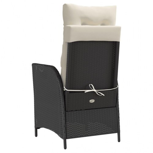 Havestol med hynder justerbart ryglæn polyrattan sort