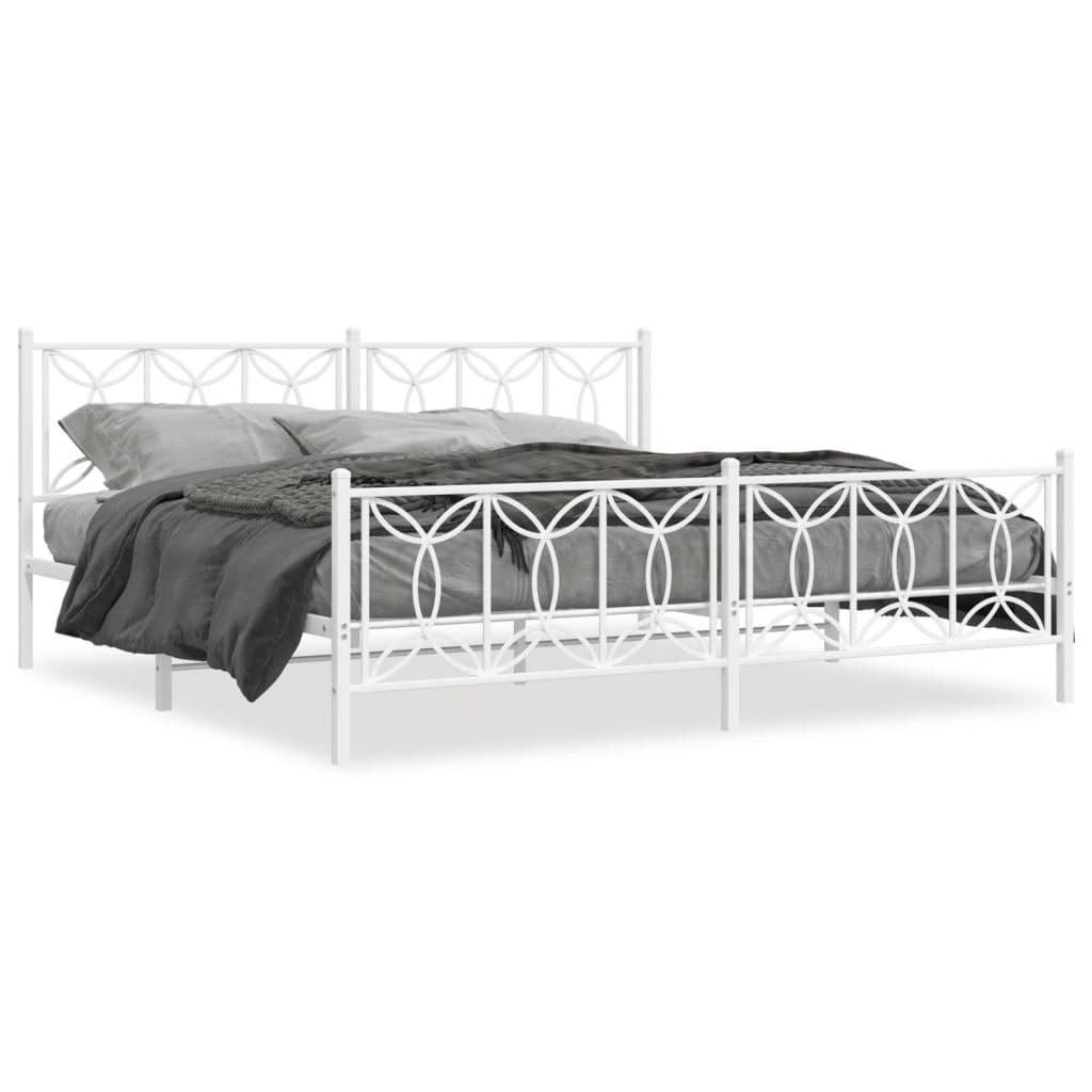Sengeramme Med Sengegavl Metal - Hvid / med hovedgærde og fodgærde / 193 x 203 cm