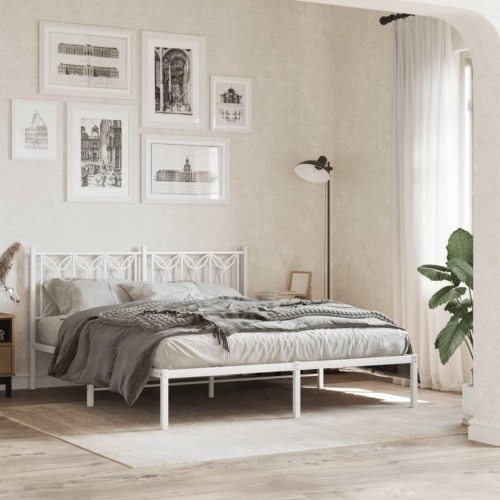 Sengeramme med sengegavl 160x200 cm - metal, hvid