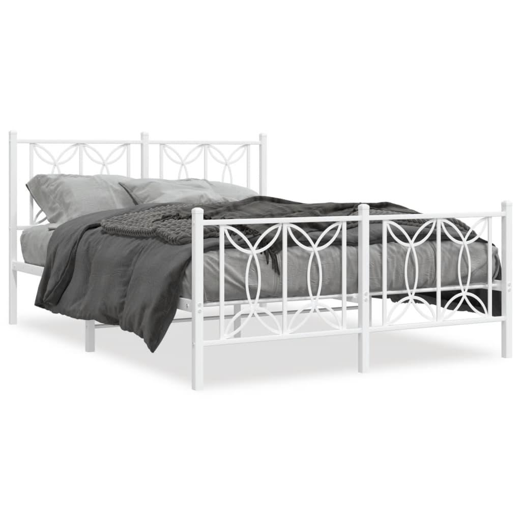 Sengeramme med gavl og fodgærde 135×190 cm - metal, hvid
