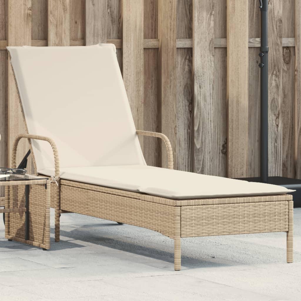 Liggestol med hjul og hynde polyrattan beige