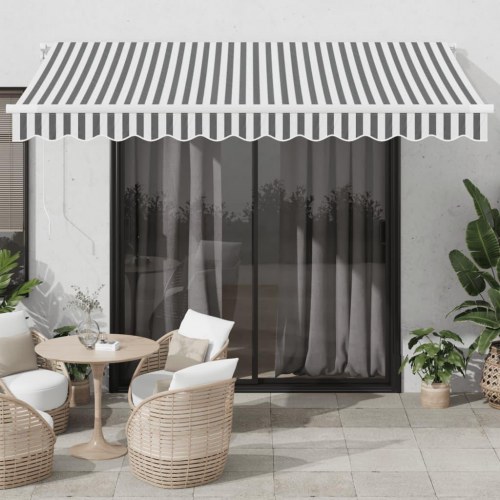 Markise med LED 350 x 250 cm manuel - antracitgrå og hvid