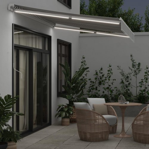Markise med LED 350 x 250 cm manuel - antracitgrå og hvid