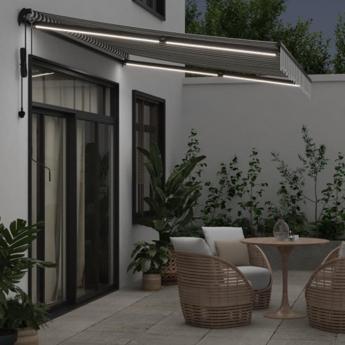 Markise med LED og automatisk betjening 350 x 250 cm - antracitgrå/hvid