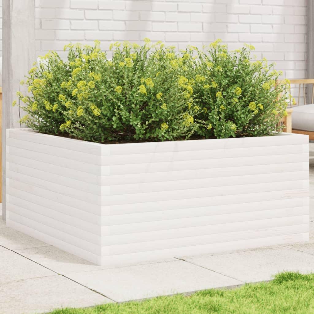 Plantekasse 40X40X49,5 Cm Massivt Fyrretræ Hvid - 100 x 100 x 46 cm