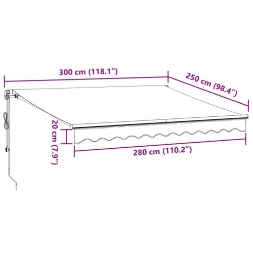 Markise 300 × 250 cm med automatisk betjening - brun