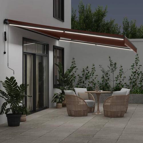 Markise med LED-lys 600x350 cm automatisk betjening brun