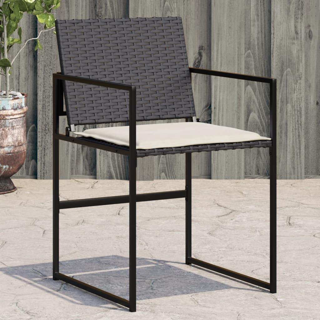 Havestole med hynder - 4 stk. i sort polyrattan
